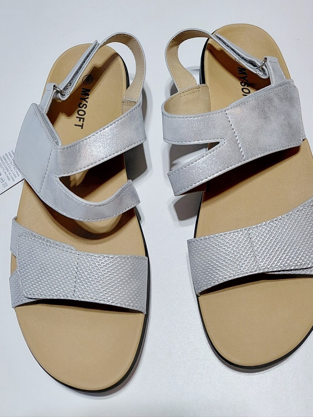 MYSOFT Women's Silver Adjustable Strap Comfort Sandals Size 8